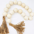 Wooden Beads and Tassels,Long Rustic Farmhouse Country Decorative Beads for Home Tiered Tray Decor, Natural Beige（Round bead 98cm）