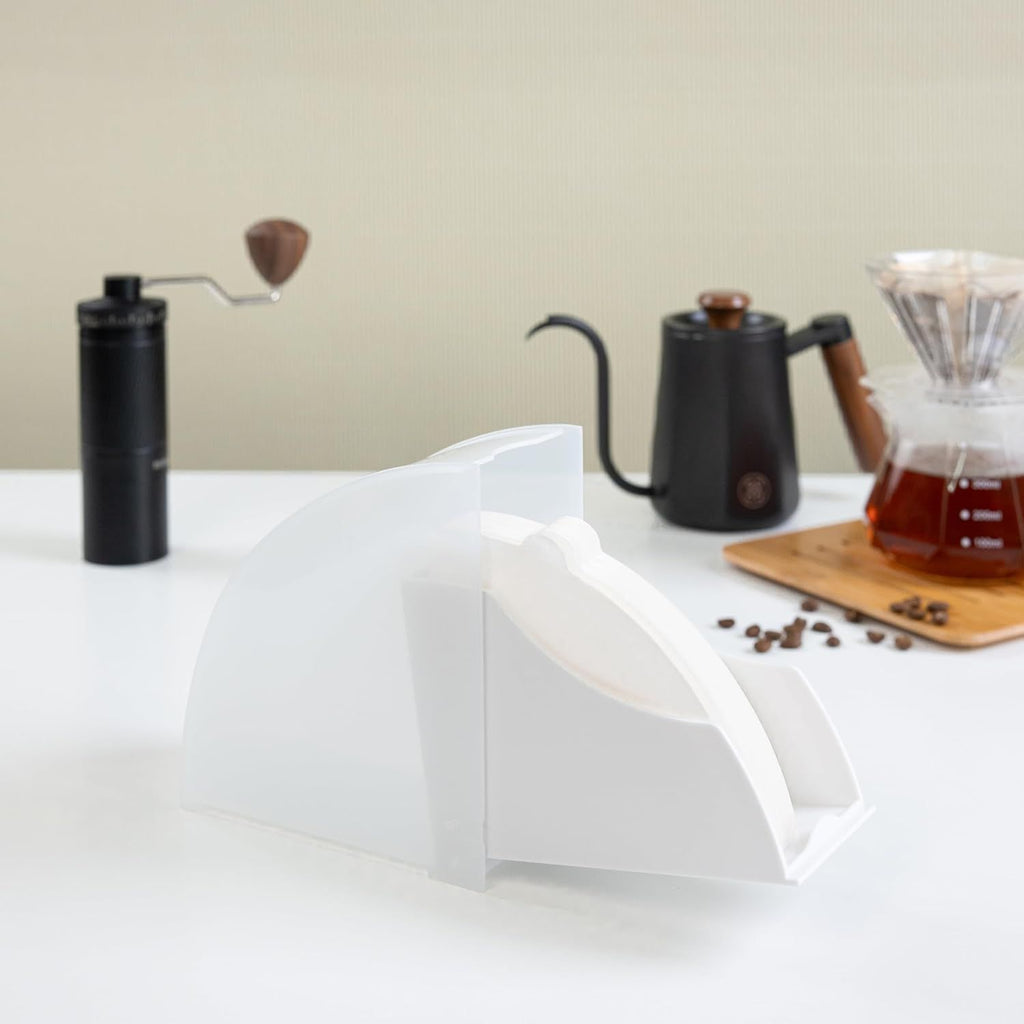 Coffee Filter Paper Holder with Dustproof Cover Coffee Filter Storage Container Filter Paper Box (Large for v02 filter paper)white