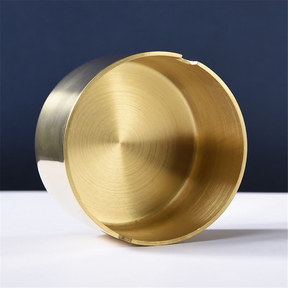 2 Pack Stainless Steel Round Thickening Anti-fall High Temperature Heat Resistant Ashtray, Living Room Desk Office Desk Ash Storage Tray Box (Gold)