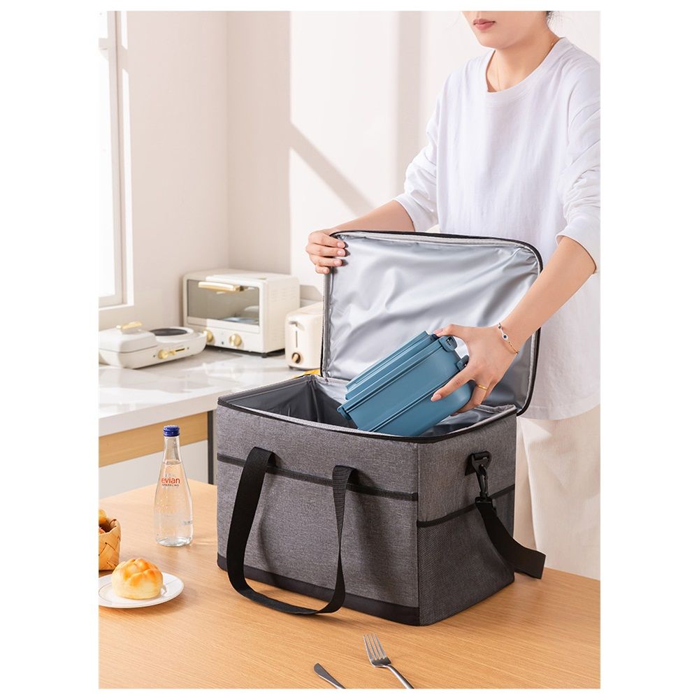 Collapsible  Cooler Bags Insulated, Front Zipper Pocket & Shoulder Strap, Portable Leakproof Soft Sided Coolers for Camping/Beach/Picnic/Travel - Grey small size