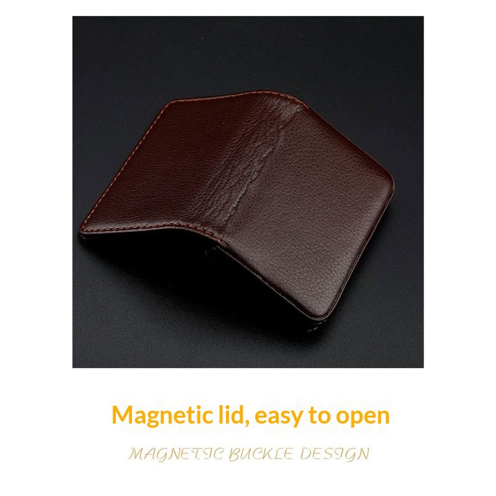 PU Leather Business Card Holder, 2Pcs Name Card Case with Magnetic Shut Wallet Pocket Carrier for ID Card Men Women, Brown