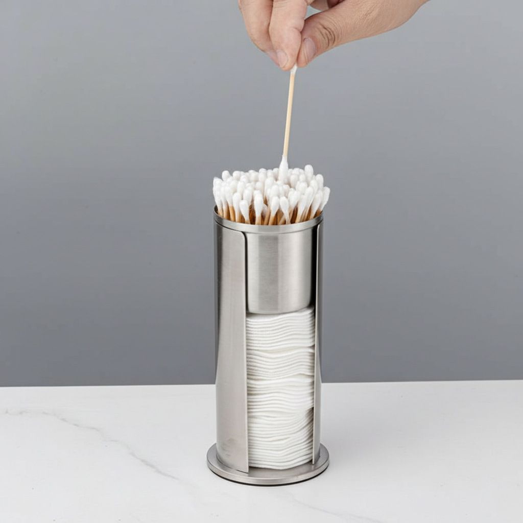 2 in 1 Round Cosmetic Cotton Pad Holder, Stainless Steel Cotton Swabs Make up Pads Dispenser Organizer Box  Holder with Acrylic Lids for Bathroom Vanity Storage