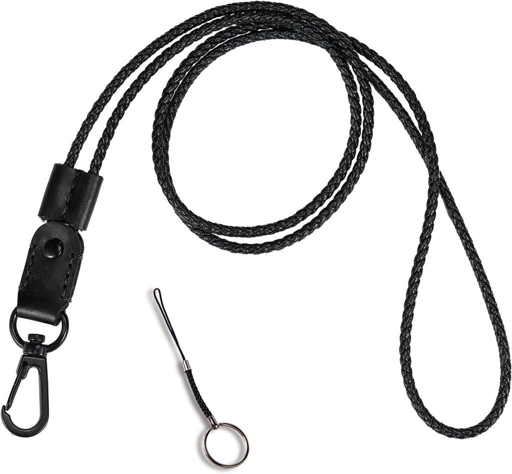 2 Pack of Lanyard, Leather Braided Badge Lanyard for ID Card Holder Keys Office Adjustable Lanyard with Strong Metal Clasp Keychain Holder Neck Strap for Men& Women