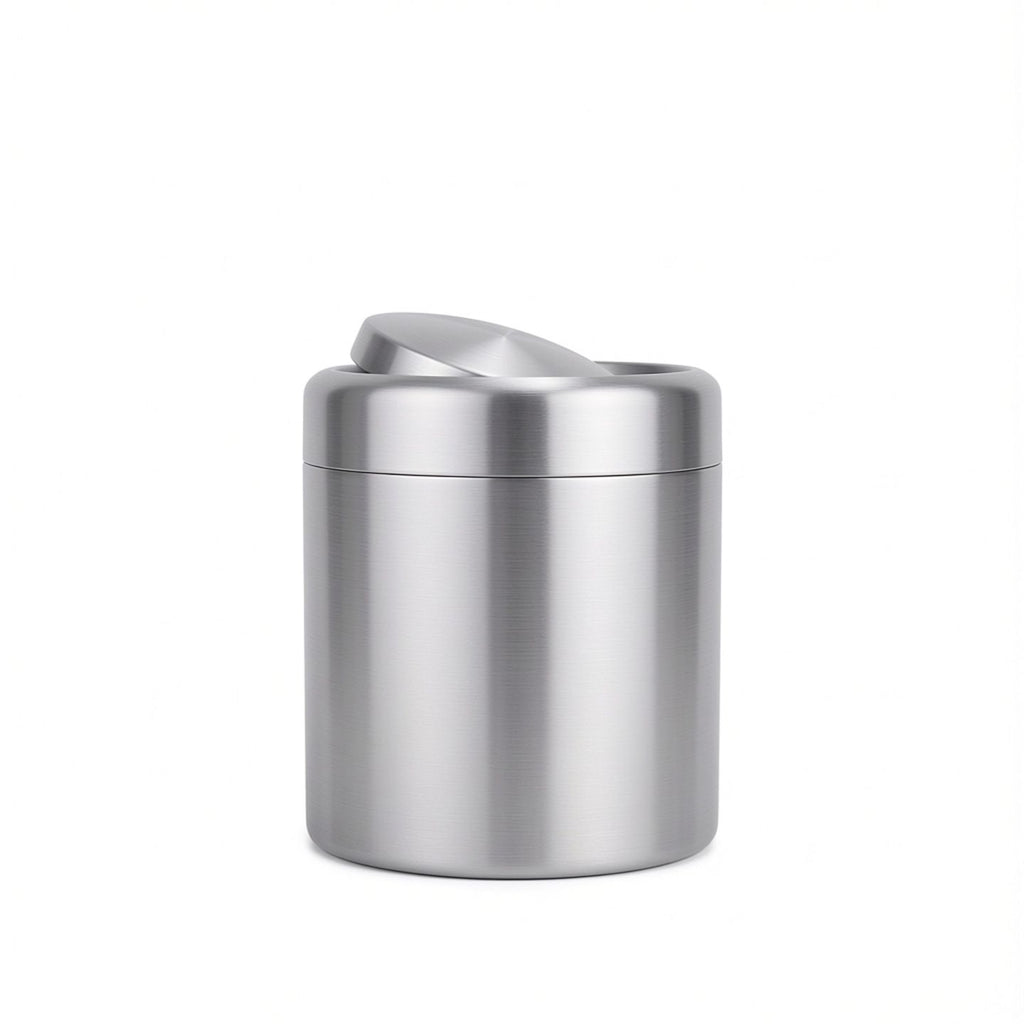 Covered trash cans, brushed stainless steel trash cans, cylindrical trash cans, bathroom, living room, office, kitchen trash cans (silver)