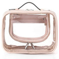 Travel Clear Toiletry Bag Makeup Bag, Cosmetics Case Toiletry Bag with Handle, Zipper Makeup Handbag Transparent Waterproof Large Capacity Storage Organizer for Women Girls（Pink）