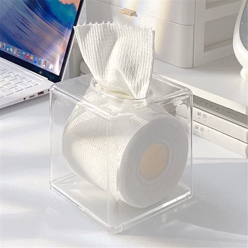Tissue Box Holder & Cover Multi-Use Dryer Sheet & Mask Case Organizer for Bathroom, Car, Office, Table - Clear Square（14X14X14cm）