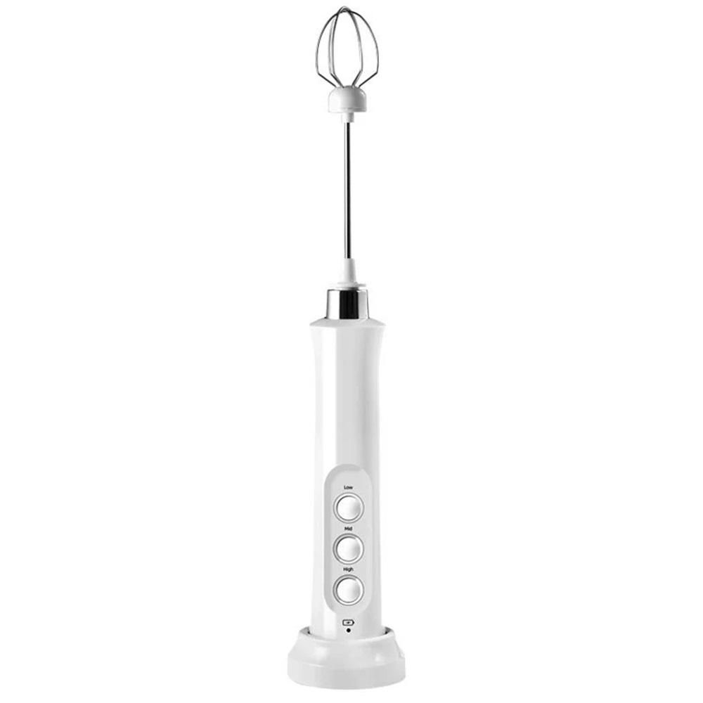 Handheld Rechargeable, Drink Mixer Electric Whisk for Coffee, Detachable With 3 Stainless Whisks, Hand Mixer for Lattes, Cappuccino, Matcha, Egg, （ White）