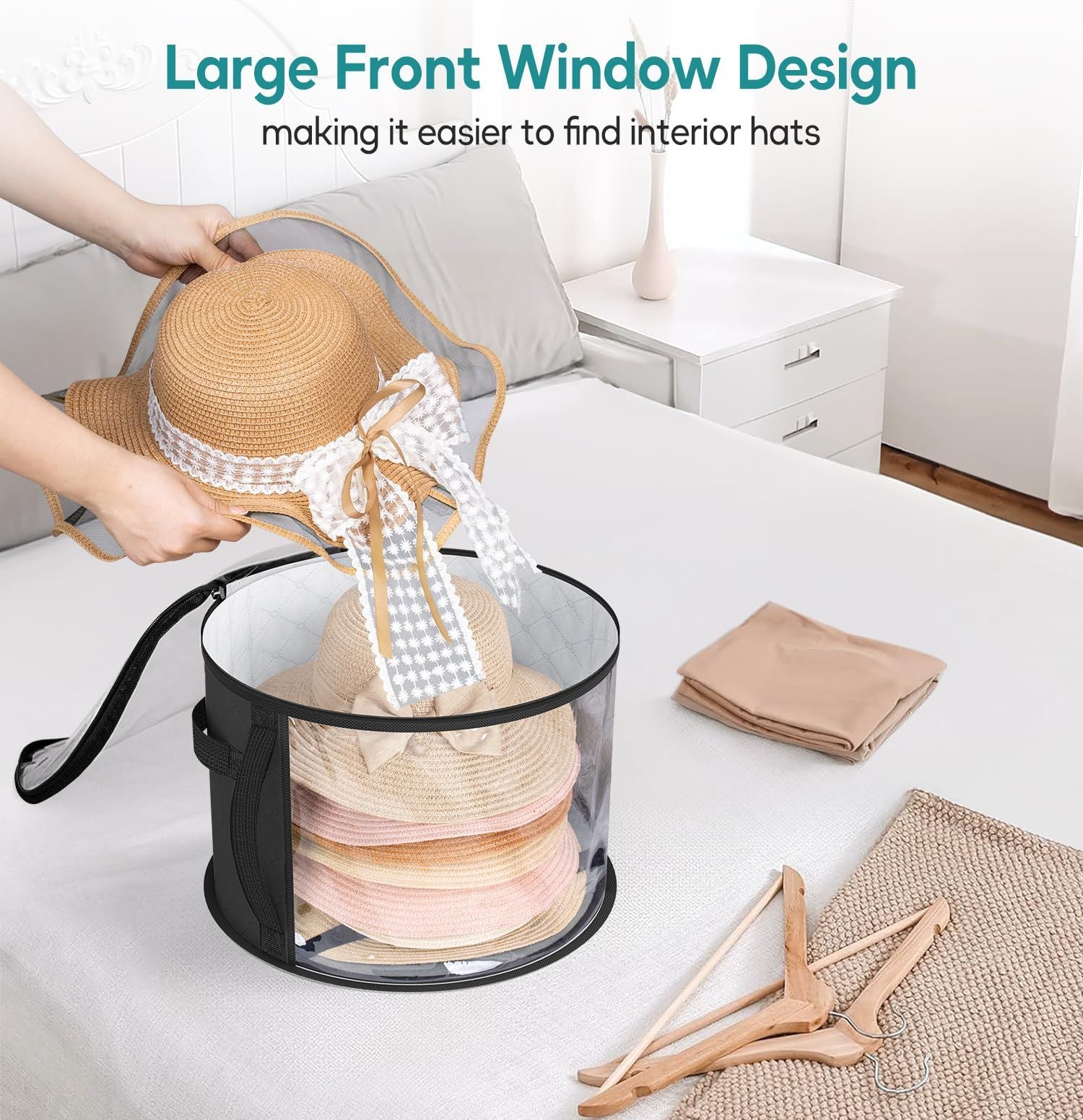 2PCS Extra Large Clear Hat Organizer for Travel and Wardrobe, Holds up to 7 Hats, Round Hat Box Storage for Women & Men,Large Capacity Cowboy Hat Organizer(Black)