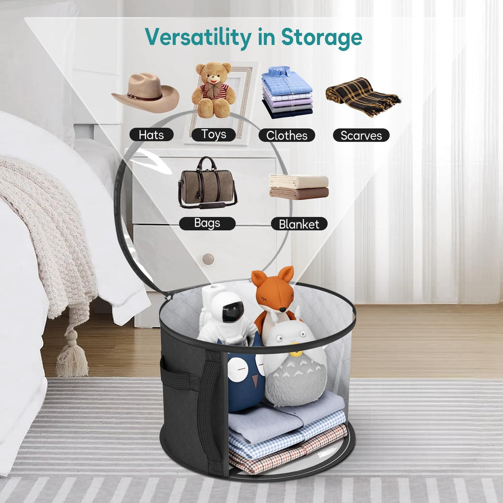 2PCS Extra Large Clear Hat Organizer for Travel and Wardrobe, Holds up to 7 Hats, Round Hat Box Storage for Women & Men,Large Capacity Cowboy Hat Organizer(Black)