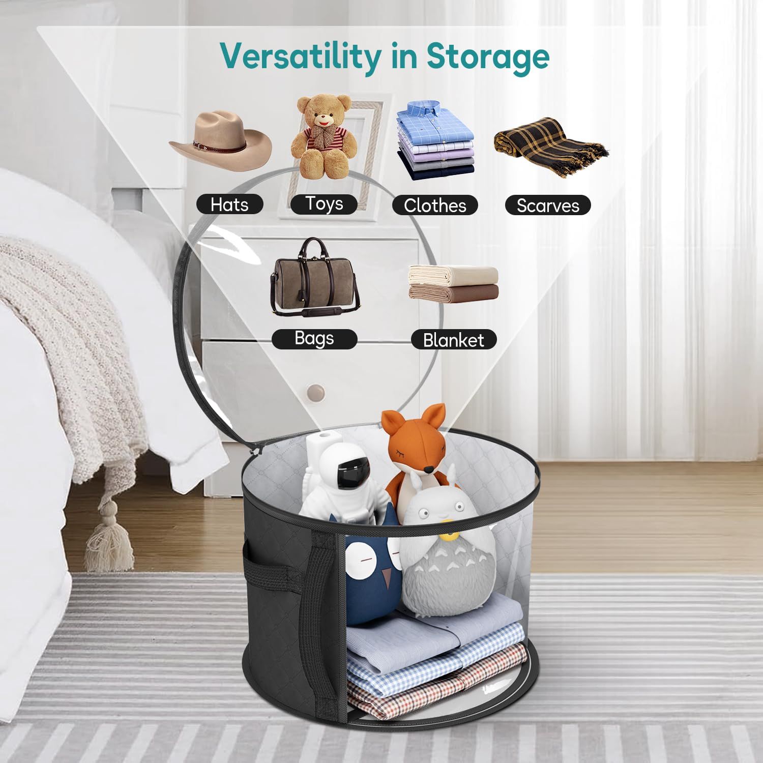 2PCS Extra Large Clear Hat Organizer for Travel and Wardrobe, Holds up to 7 Hats, Round Hat Box Storage for Women & Men,Large Capacity Cowboy Hat Organizer(Black)