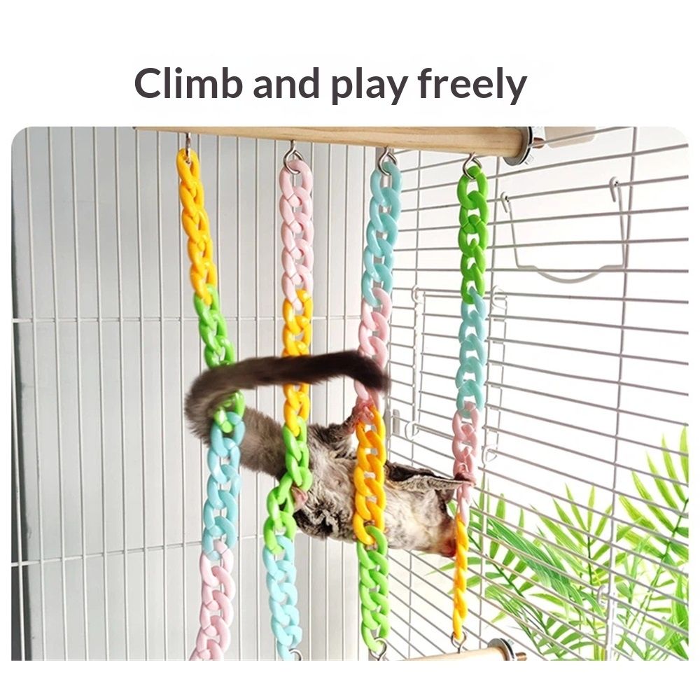 2 climbing toys, natural wood hanging toys with sturdy colored chains, sugar glider cage accessories, non swinging mouse reinforcement toys for small animals and parrots