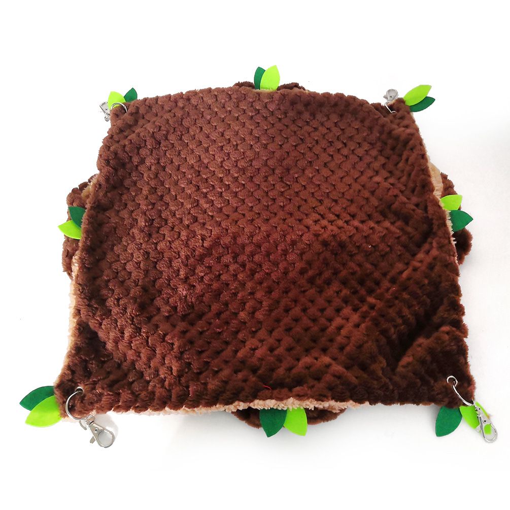 2-piece set of small animal hammocks, warm plush hanging tunnels, and double-layer hammock cages, suitable for rocking hammocks hiding ferrets, guinea pigs, Totoro, squirrels, mice, and hamsters, brown