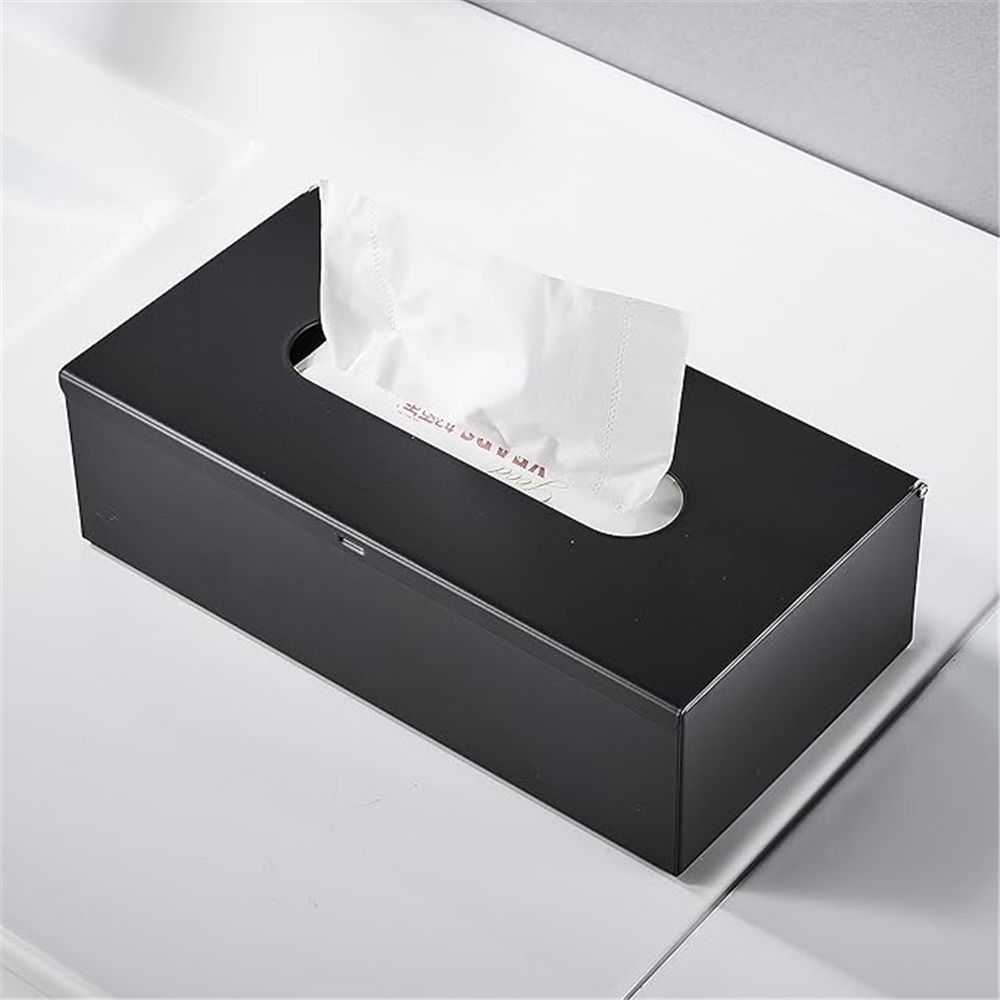 Tissue Box Cover, Rectangular Facial Tissue Holder with Bottom, Decorative Storage Organizer Box for Bathroom Vanity, Countertops, Dressers, Night Stand, Parlors and Offices - Black