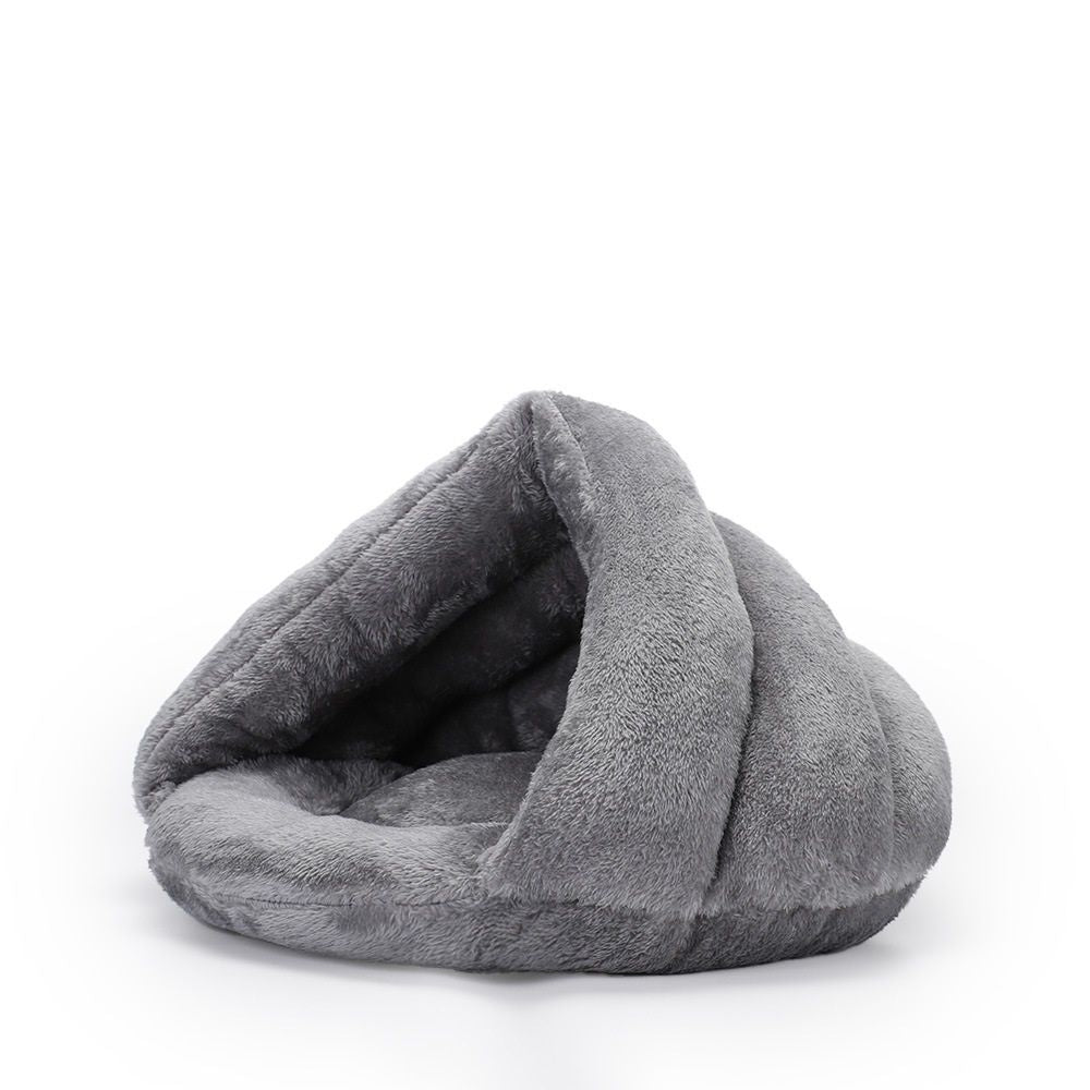 Pet tent cave bed suitable for small and medium-sized cats and dogs, sleeping bag, thick and warm slippers, comfortable dog bed, triangle bed suitable for cats and dogs (gray S)