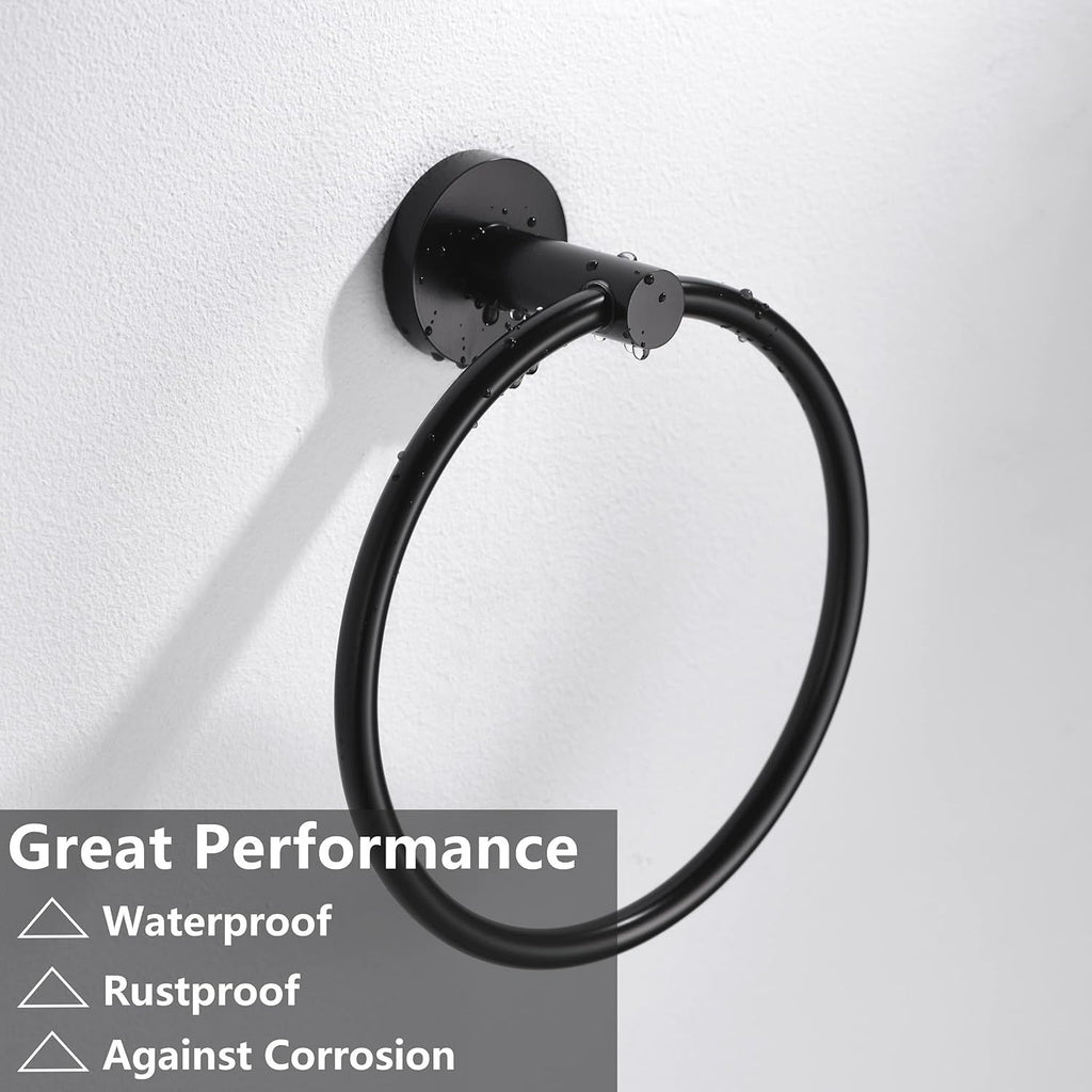 Matte Black Toilet Paper Holder and Hand Towel Holder, 2 Pieces Bathroom Hardware Accessories Set, Stainless Steel Sturdy Wall Mount Toilet Paper Roll Holder and Towel Rack, Black