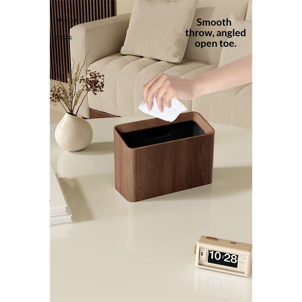 Mini Desk Trash Can, Desktop Trash Can Wood Grain, Uncovered Retro Wastebasket for Kitchens, Offices, Living Room, Makeup Table (Walnut color )