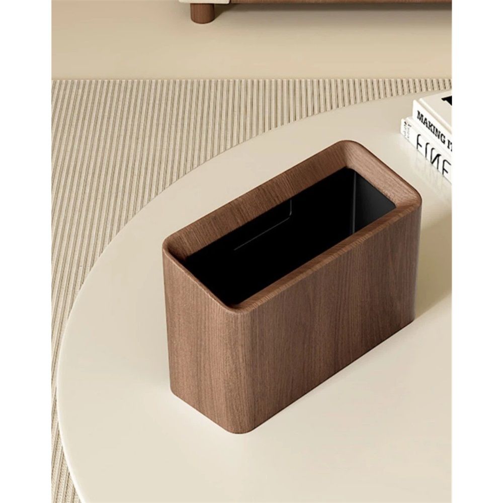 Mini Desk Trash Can, Desktop Trash Can Wood Grain, Uncovered Retro Wastebasket for Kitchens, Offices, Living Room, Makeup Table (Walnut color )