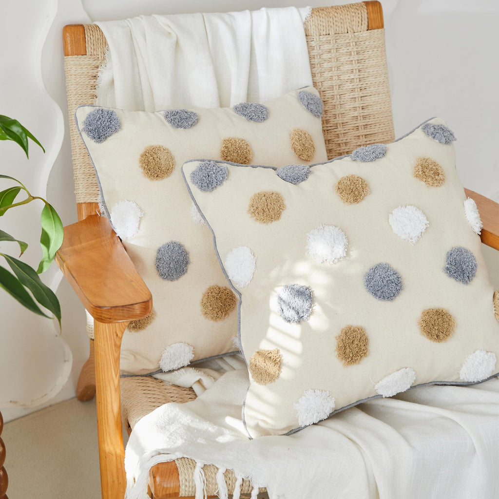Simple&Opulence Boho Throw Pillow Covers 45*45cm Set of 2, Tufted Jacquard Cotton Canvas Cushion Cases, Fluffy Soft Farmhouse Textured Pillowcase for Outdoor Couch Bed Car Decor (Excluding core)