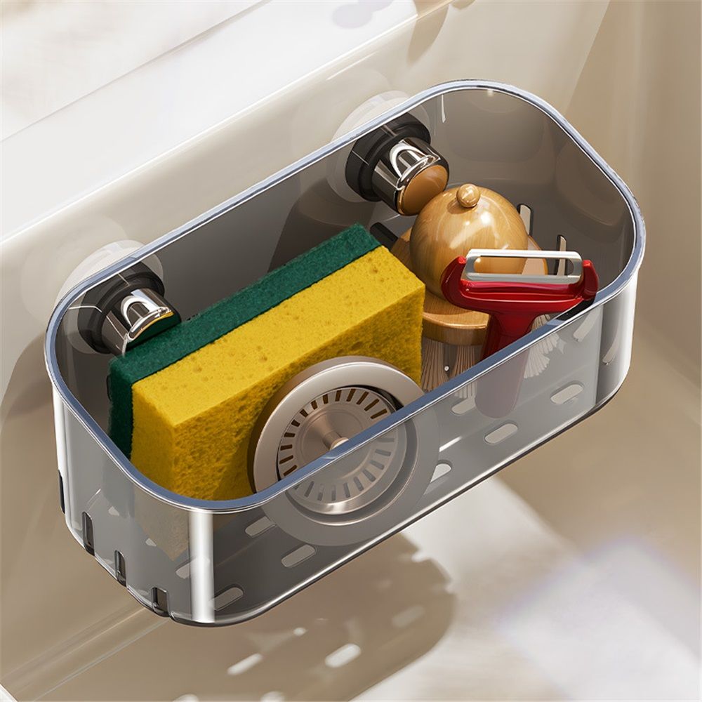 Plastic lock suction wall storage basket storage box for bathroom showers, bathtubs, and mirrors - transparent(grey)