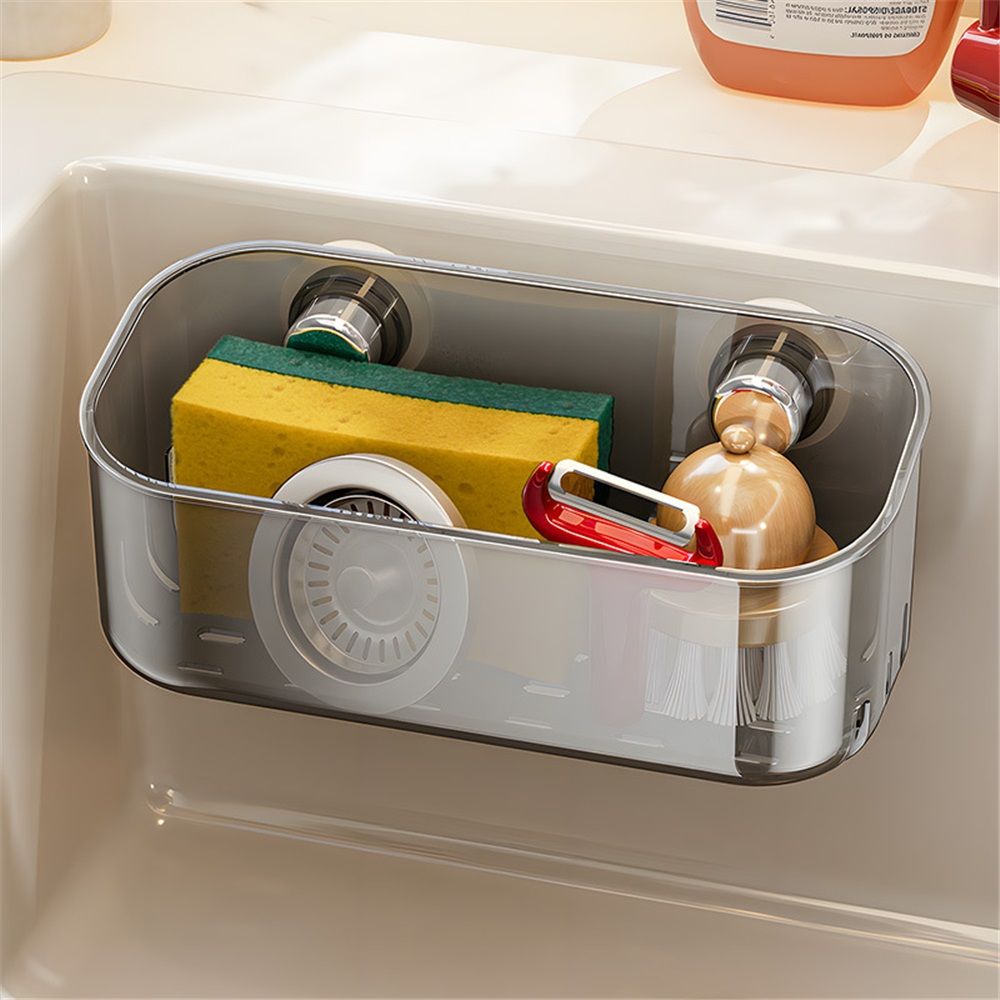 Plastic lock suction wall storage basket storage box for bathroom showers, bathtubs, and mirrors - transparent(grey)
