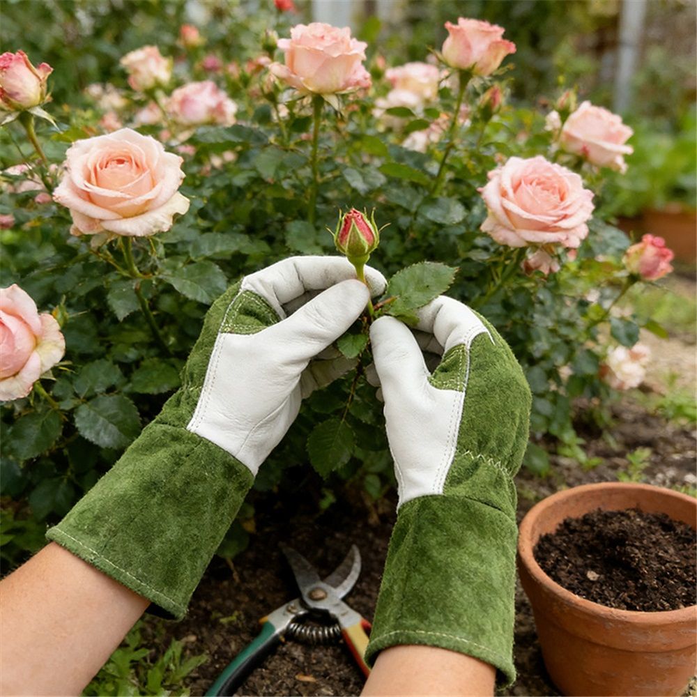 Thorn Proof Gardening Gloves,  Cowhide Comfortable Breathable for Rose Pruning, Cactus Handling and Gardening（L）