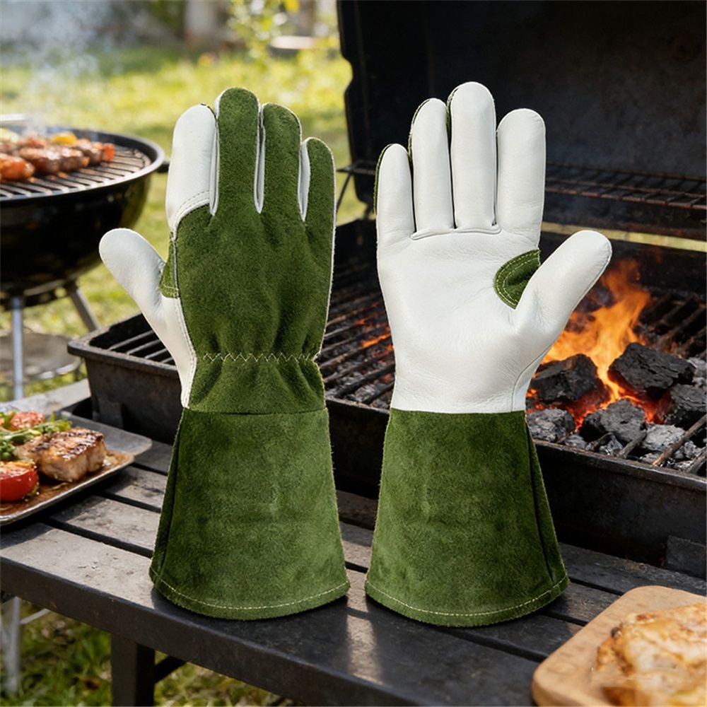 Thorn Proof Gardening Gloves,  Cowhide Comfortable Breathable for Rose Pruning, Cactus Handling and Gardening（L）