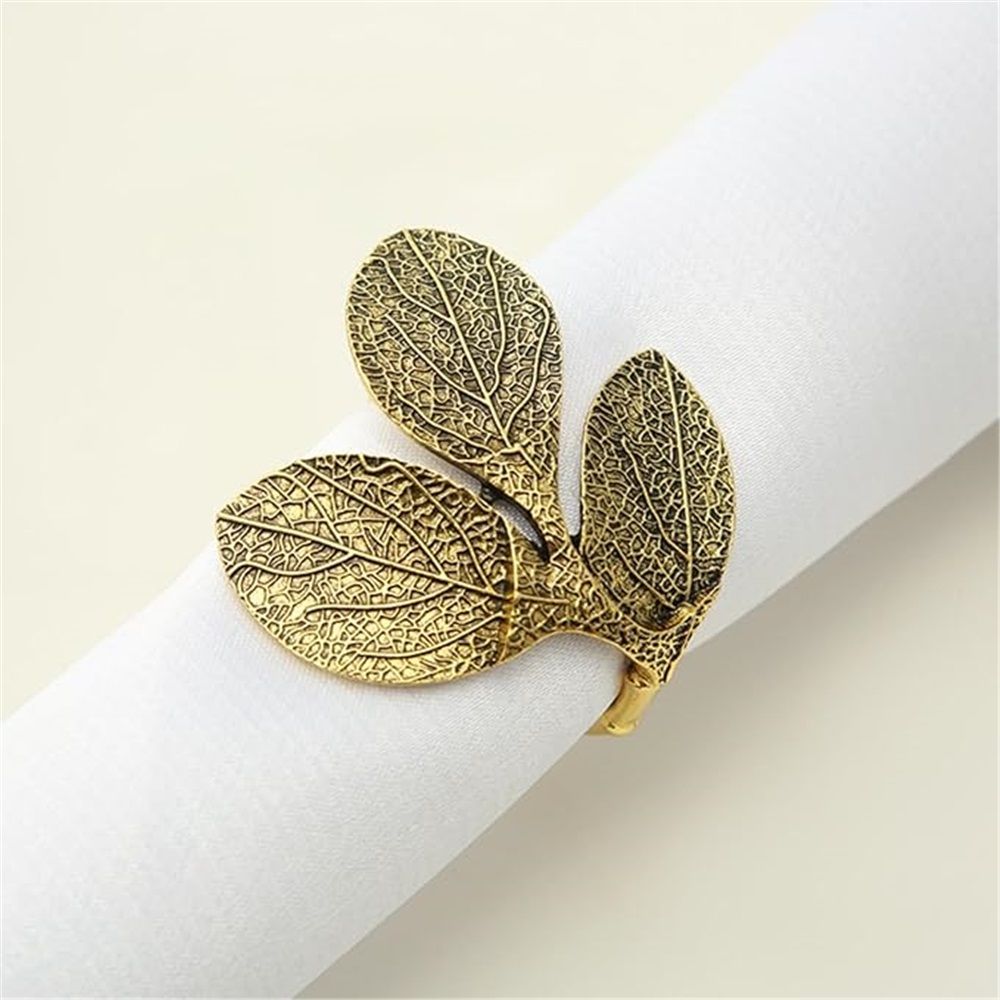 Gold  Napkin Rings - Set of 6 Natural Metal  Leaves Napkin Holders for Wedding Party and Daily Use, a Beautiful complement to Your Dinner Table Décor ( Golden)