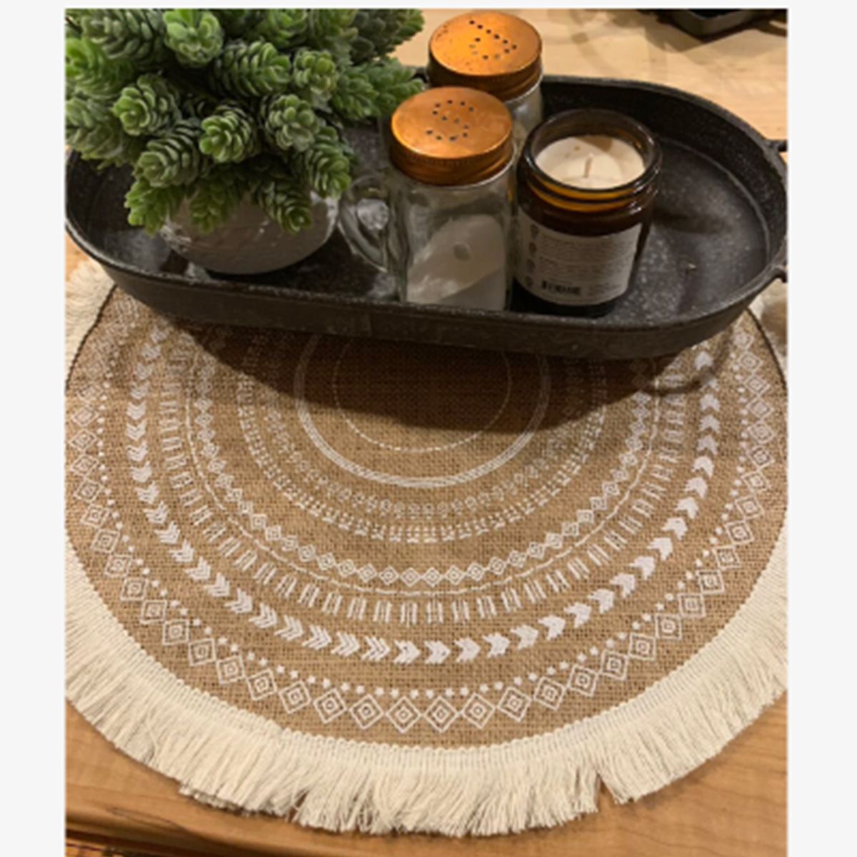 Placemats Set of 4 - Boho Cotton Woven Round Tassels Table Mats for Dining Room Kitchen Table Decor(Tassel circular pattern)