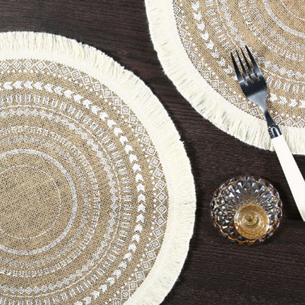 Placemats Set of 4 - Boho Cotton Woven Round Tassels Table Mats for Dining Room Kitchen Table Decor(Tassel circular pattern)
