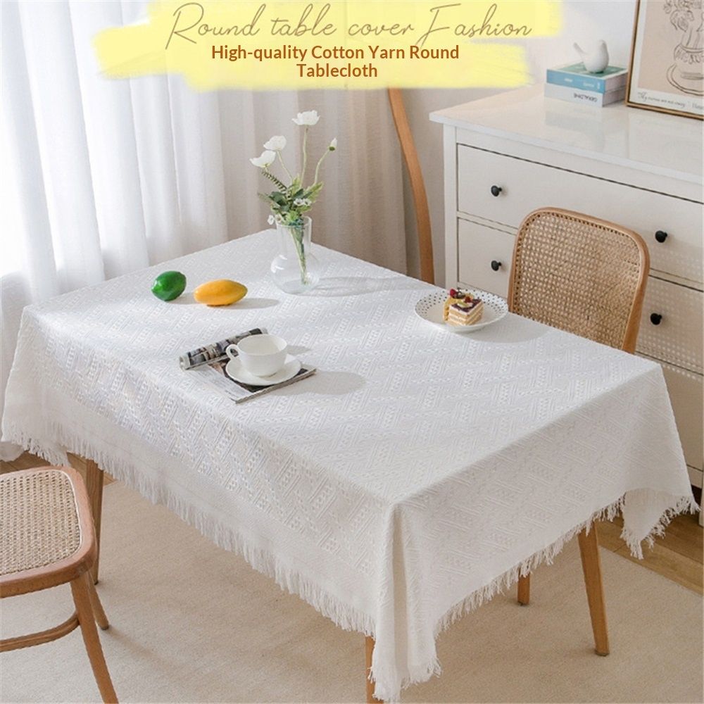 White Table Cloth Rectangle 90*90cm, Cotton Linen White Tablecloth for Rectangle Tables, Washable Farmhouse Soft Boho Tablecloth for Party, Holiday, Picnic, Dining, Outdoor, Wedding