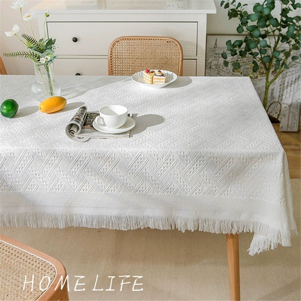 White Table Cloth Rectangle 90*90cm, Cotton Linen White Tablecloth for Rectangle Tables, Washable Farmhouse Soft Boho Tablecloth for Party, Holiday, Picnic, Dining, Outdoor, Wedding