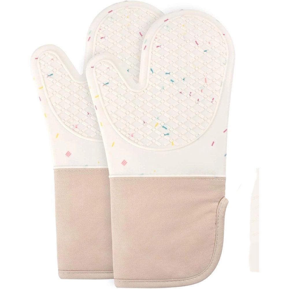 Heat Resistant up to 500°F, Oven Gloves with Soft Lining, Non-Slip Kitchen Essentials, Kitchen Gadgets, Apartment Essentials, Great Gift for Cooking (beige)