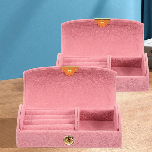 2pcs Small Jewelry Box, Mini Travel Jewelry Case Women's Portable Travel Jewelry Storage Organizer for Rings Earrings, Valentine's Day Gifts - Pink