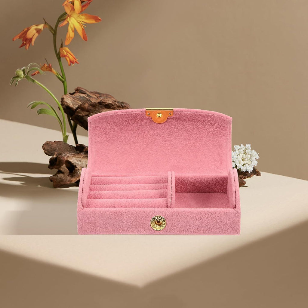2pcs Small Jewelry Box, Mini Travel Jewelry Case Women's Portable Travel Jewelry Storage Organizer for Rings Earrings, Valentine's Day Gifts - Pink