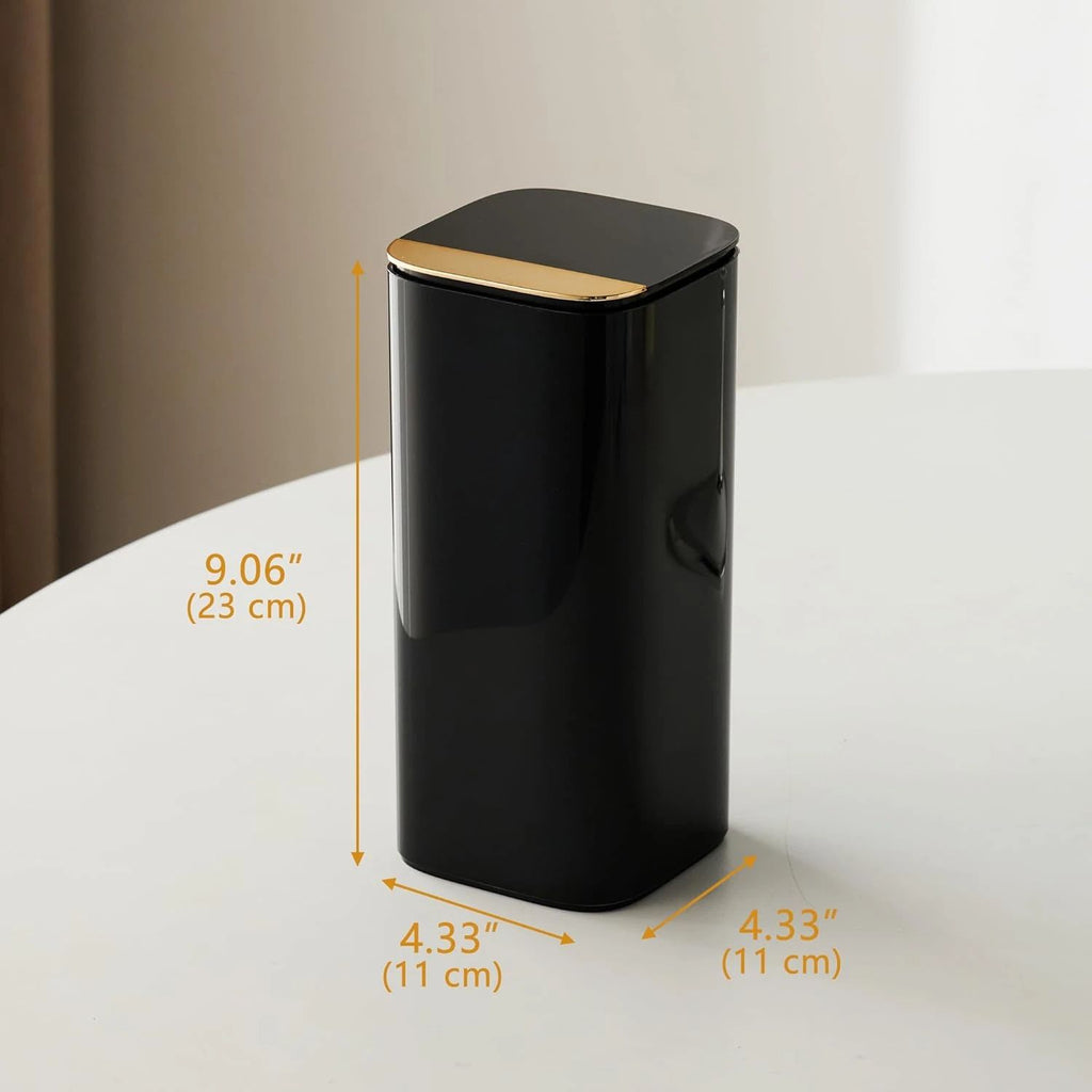 Push Pop-Up Makeup Brush Holder with Lid,Makeup Brush Organizer, Makeup Cosmetics Organizer for Vanity Decor, Bathroom Countertop,black gold
