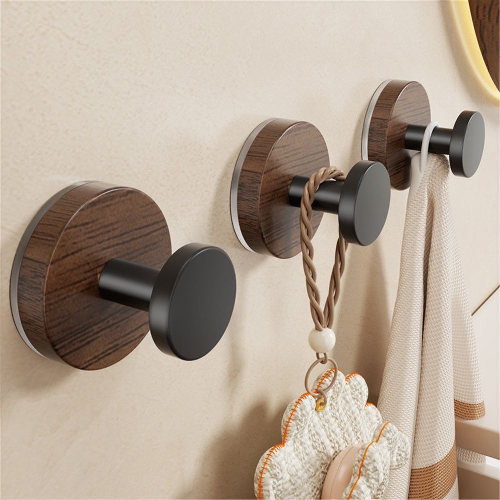 Sticky wooden wall hook, 3-piece set of dark walnut colored towel hooks for farmhouse decoration, used for hanging hats, towels, robes, clothes, key bags