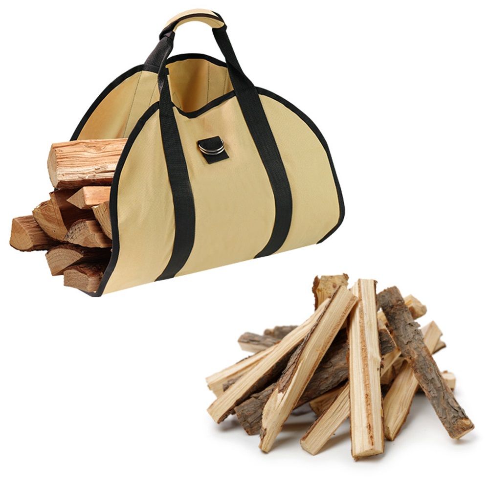 Firewood Carrier Bag Heavy Duty Oxford cloth Log Carrier for Firewood Large Log Tote Fire Wood Carrying Bag with Handles for Easy Transport Carrying and Wood Stove Accessories（khaki）