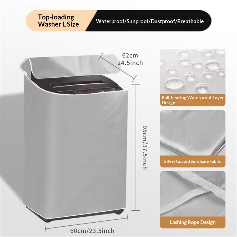 Washing Machine Cover Thickening Double-Side Silver Coated Fabric Waterproof Sunscreen Dust-Proof Cover（L）