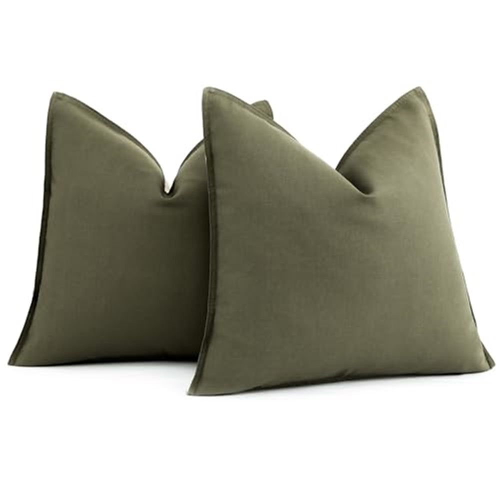 Pack of 2, Decorative Linen  Throw Pillow Covers Soft Accent Cushion Case Boho Farmhouse Pillowcase for Chair Couch Sofa Bedroom Living Room Home Decor 18*18 Inch Olive Green