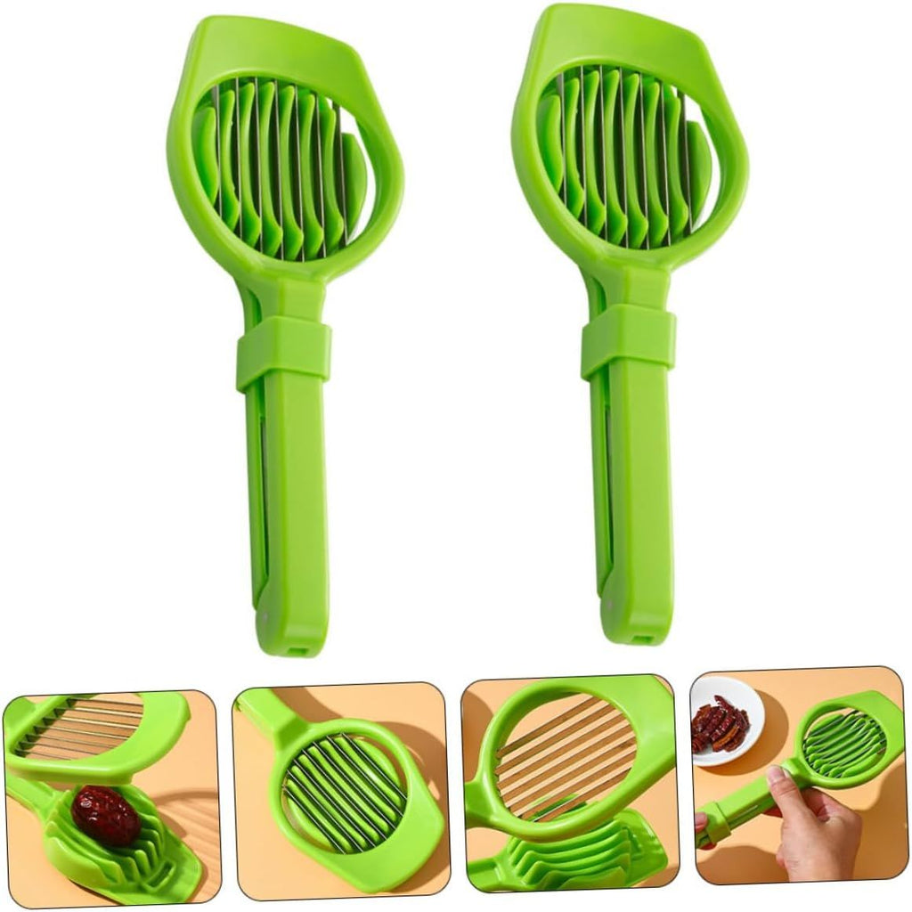 2pcs Egg Cutter, Hard Boiled Eggs Slicers Handheld Fruit Divider Vegetable Slicing Tool for Mushroom Strawberry Cherry Tomato Kiwi Kitchen Gadgets（Green）