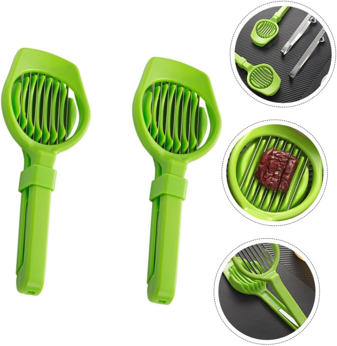 2pcs Egg Cutter, Hard Boiled Eggs Slicers Handheld Fruit Divider Vegetable Slicing Tool for Mushroom Strawberry Cherry Tomato Kiwi Kitchen Gadgets（Green）