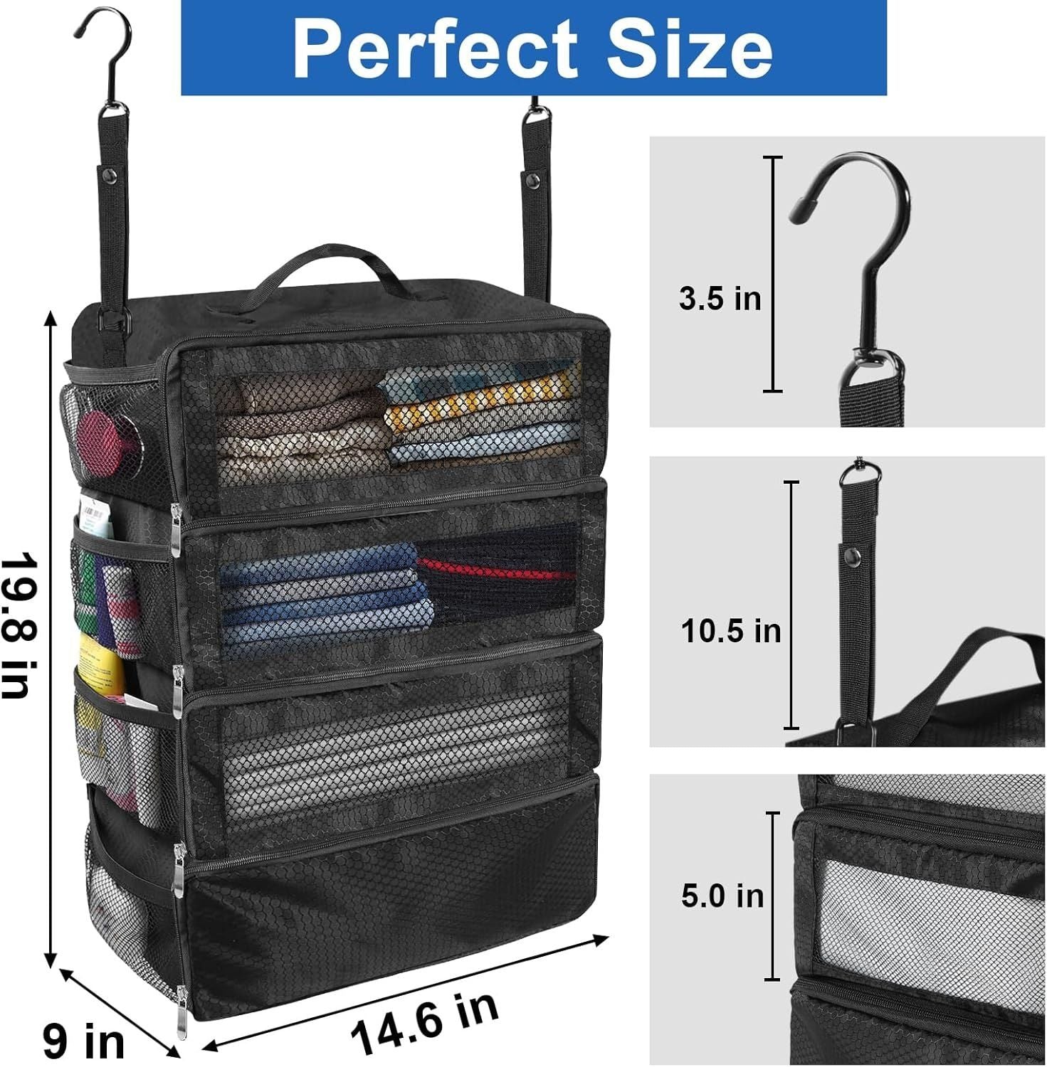 Suitcase Organizer Travel Bags Organizer for Luggage Compression Hanging Packing Cubes for Travel Carry on Closet (Bag Only)black