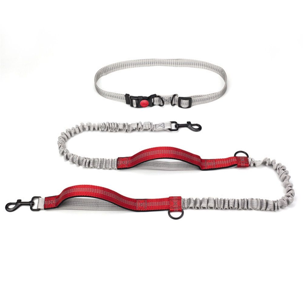 Tuff Mutt Hands Free Dog Leash for Walking Running Hiking, Waist Leash with Bungee, Adjustable Belt, Reflective Double Handle Design for Large Medium Dogs Red (with foam)