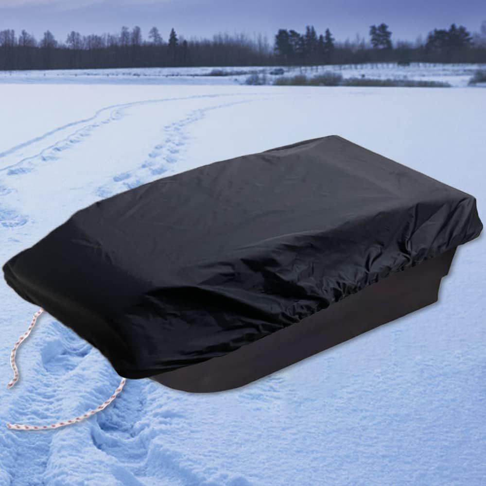 Oxford Cloth Ice Fishing Jet Sled Cover Ice Fishing Gear Accessories Waterproof Sun-Protection Sled Travel Cover for Outdoor Activities Winter Camping Hunting（420D：110*54*21cm black）
