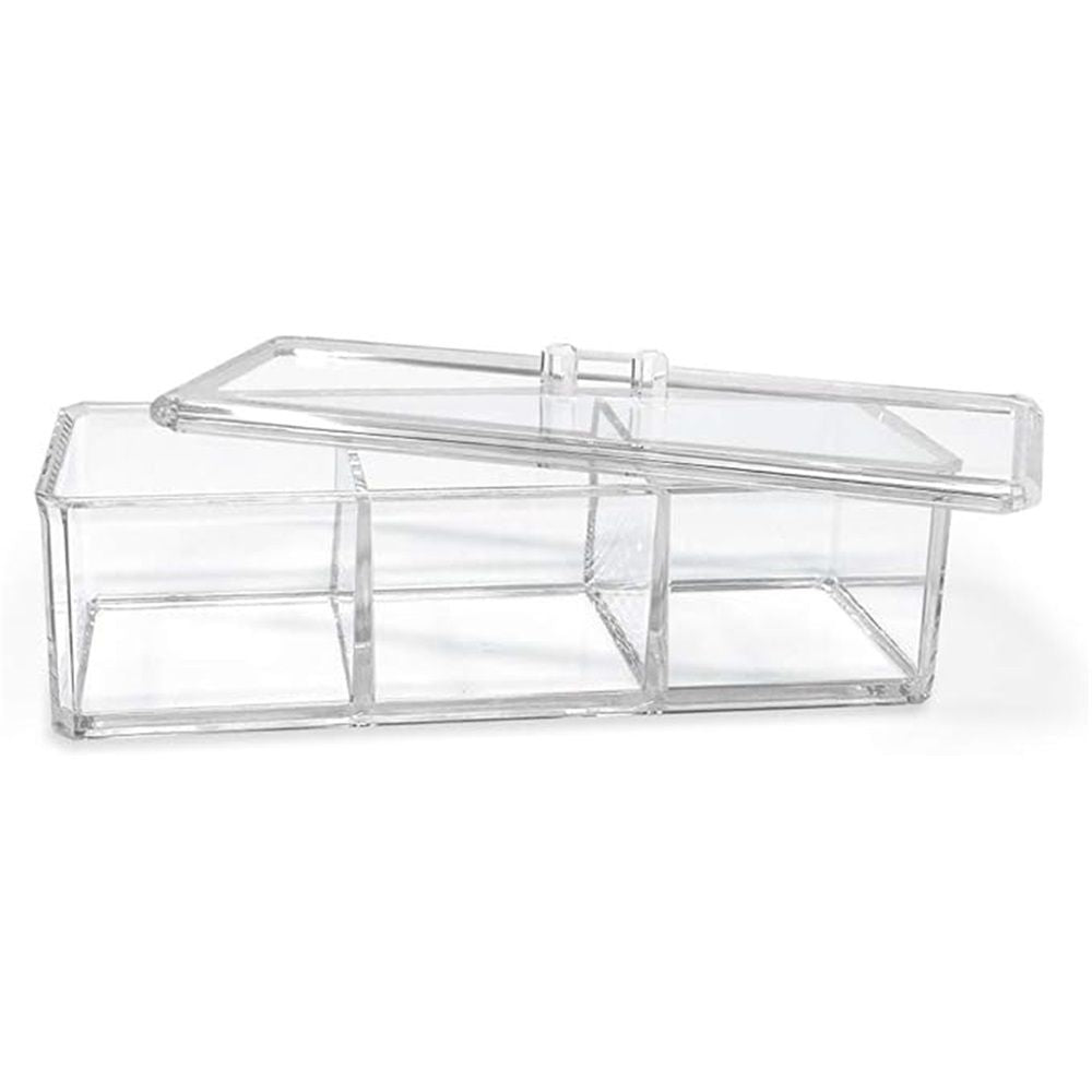 3-Compartment Clear Acrylic Rectangular Stackable Organizer with Lid, Multi-Sectional Drawer Tray, Storage Solution for Makeup, Craft Supplies, for Bathroom, Kitchen, Office (1, Clear)