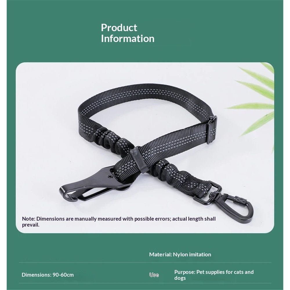 Dog Seat Belt 3-in-1 Car Harness for Dogs Adjustable Safety Seatbelt for Car Reflective Bungee Dog Car Harness with Clip Hook Latch & Buckle, Swivel Carabiner (Black)