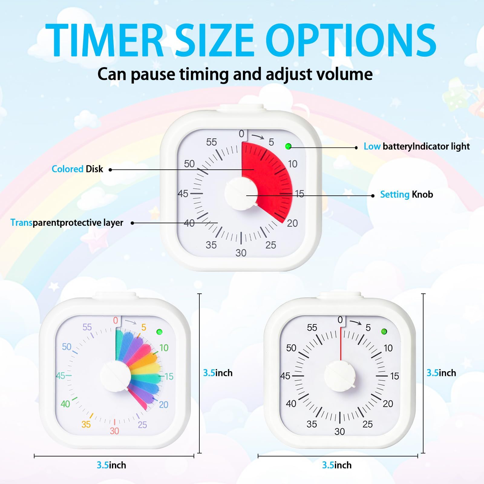 60 Minute Kids Visual Timer Home Edition - for Homeschool Supplies Study Tool, Timer for Kids Desk, Office Desk and Meetings with Silent Operation (white,Battery not included)