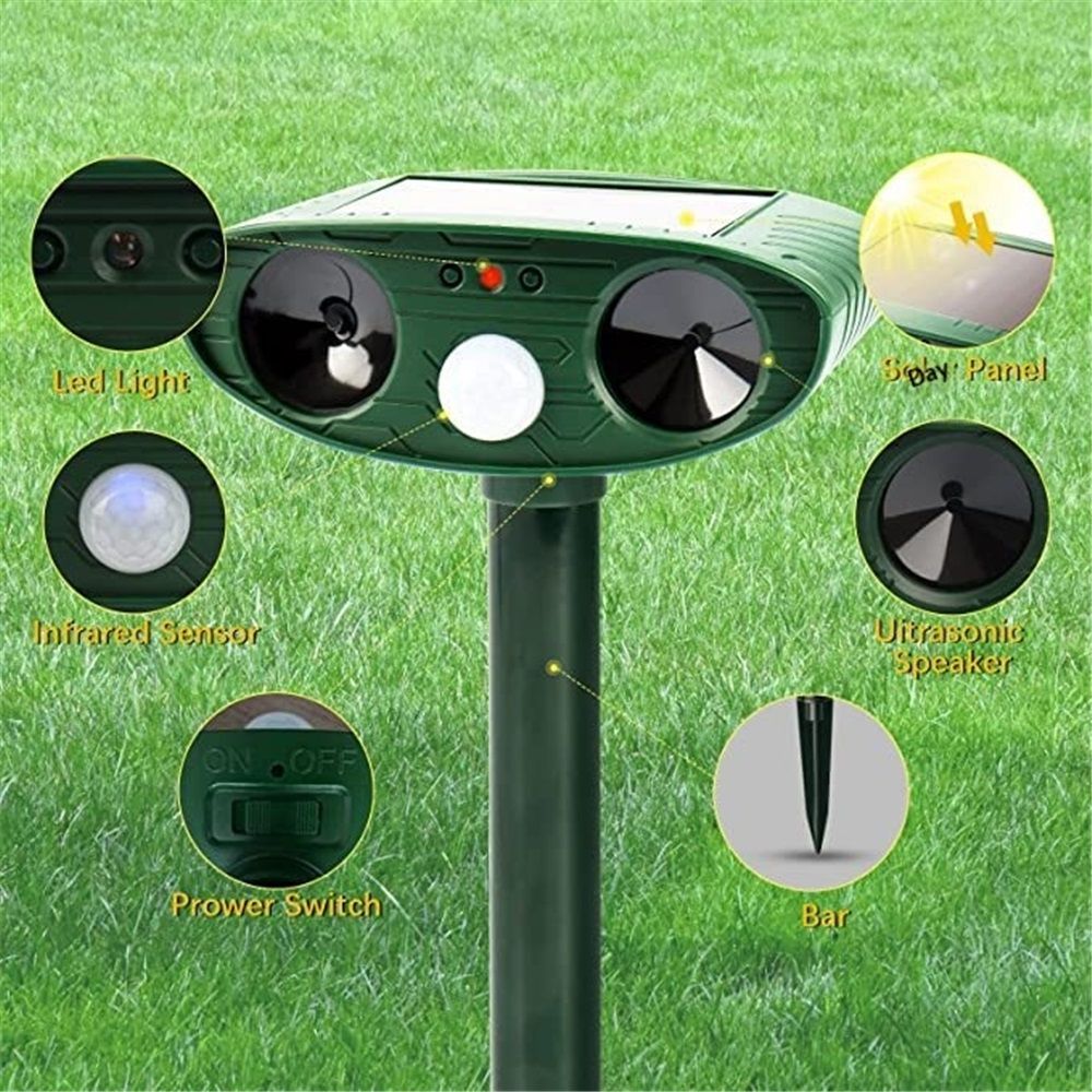 Outdoor Solar Powered - Motion Activated Animal Repeller Ultrasonic, Humane Pest Control for Gardens, Yards to Repel Deer,Raccoons,Squirrels,Skunks,Birds,Rabbits