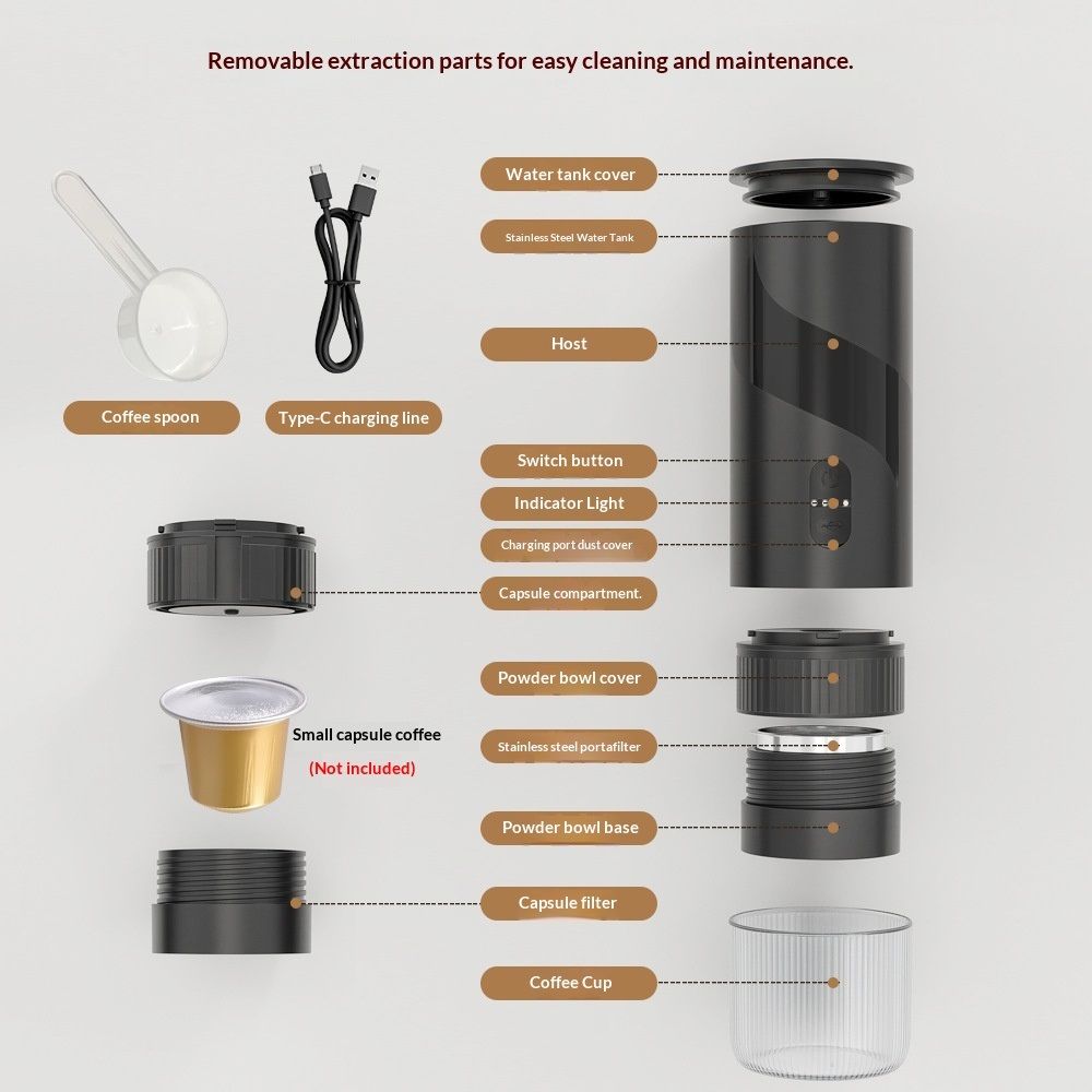 Portable Espresso Machine - Travel Espresso Maker for Both Coffee Ground & Capsules - Battery Powered Coffee Maker - Portable Coffee Maker for Travel, Camping, Home, Office, RV
