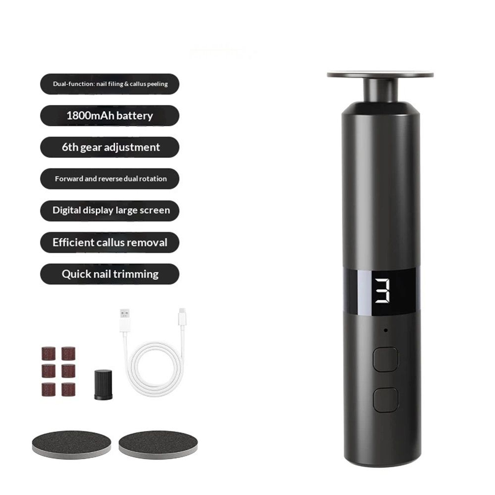 Electric Foot Callus Remover & Nail File - Electric Callus Remover for Feet, 6 Adjustable Speeds, 1800mAh Rechargeable, Portable Body Charging for Home & Travel (Black)